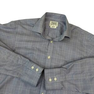 TM Lewin Dress Shirt Mens 15.5 34.5 Blue Glen Plaid Non-Iron Regular Fit Cotton
